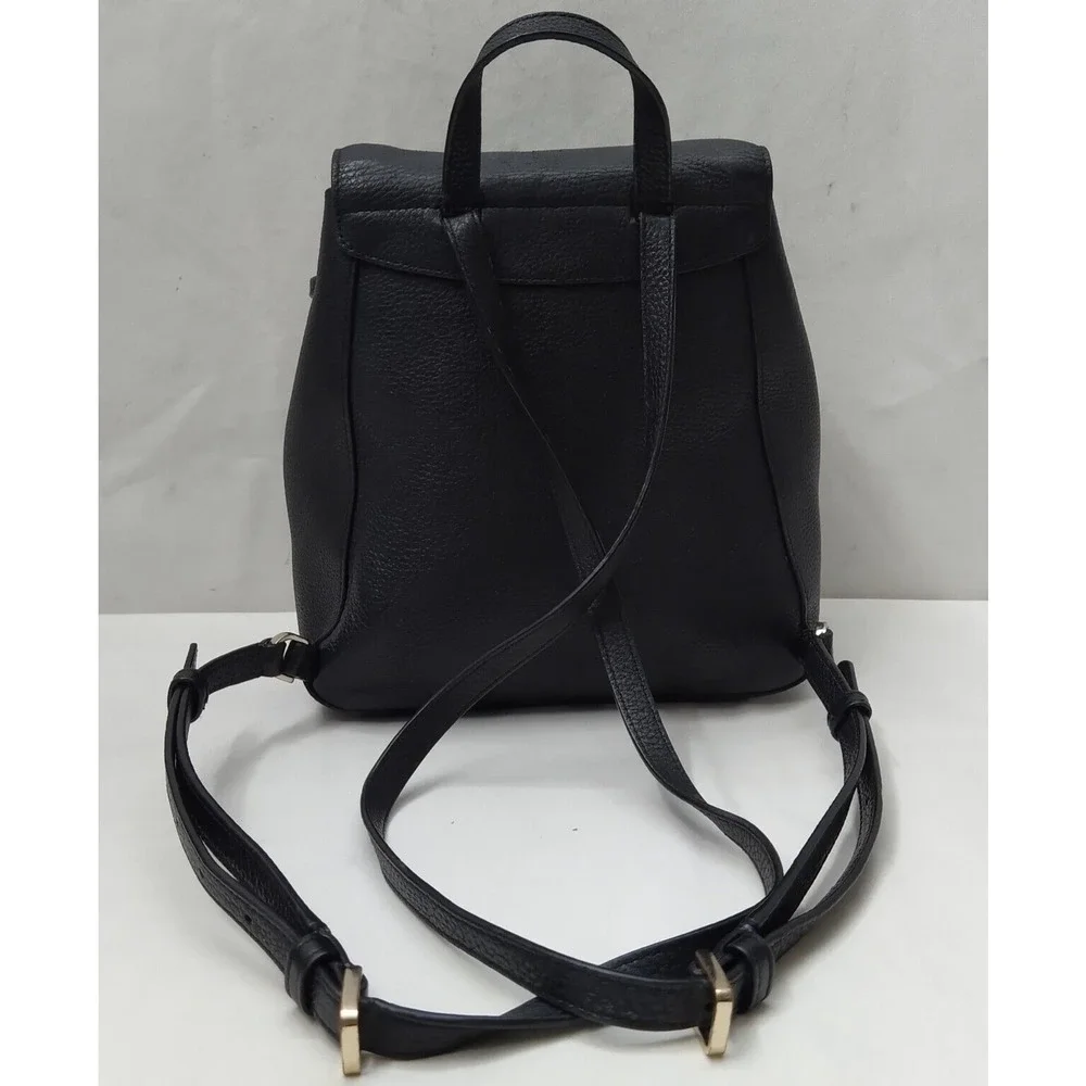 Kate Spade New York Black Pebbled Leather Zipper Flap Drawstring Backpack